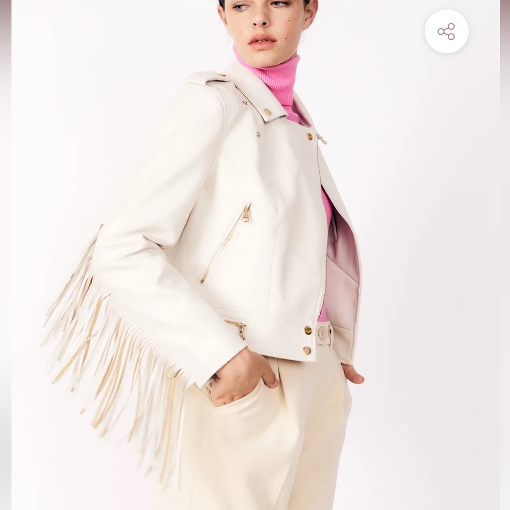 DELUC cream leather jacket with fringe on back